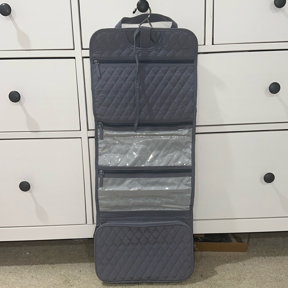 Vera Bradley Hanging Travel Organizer Cosmetics Quilted Bag Classic Gray